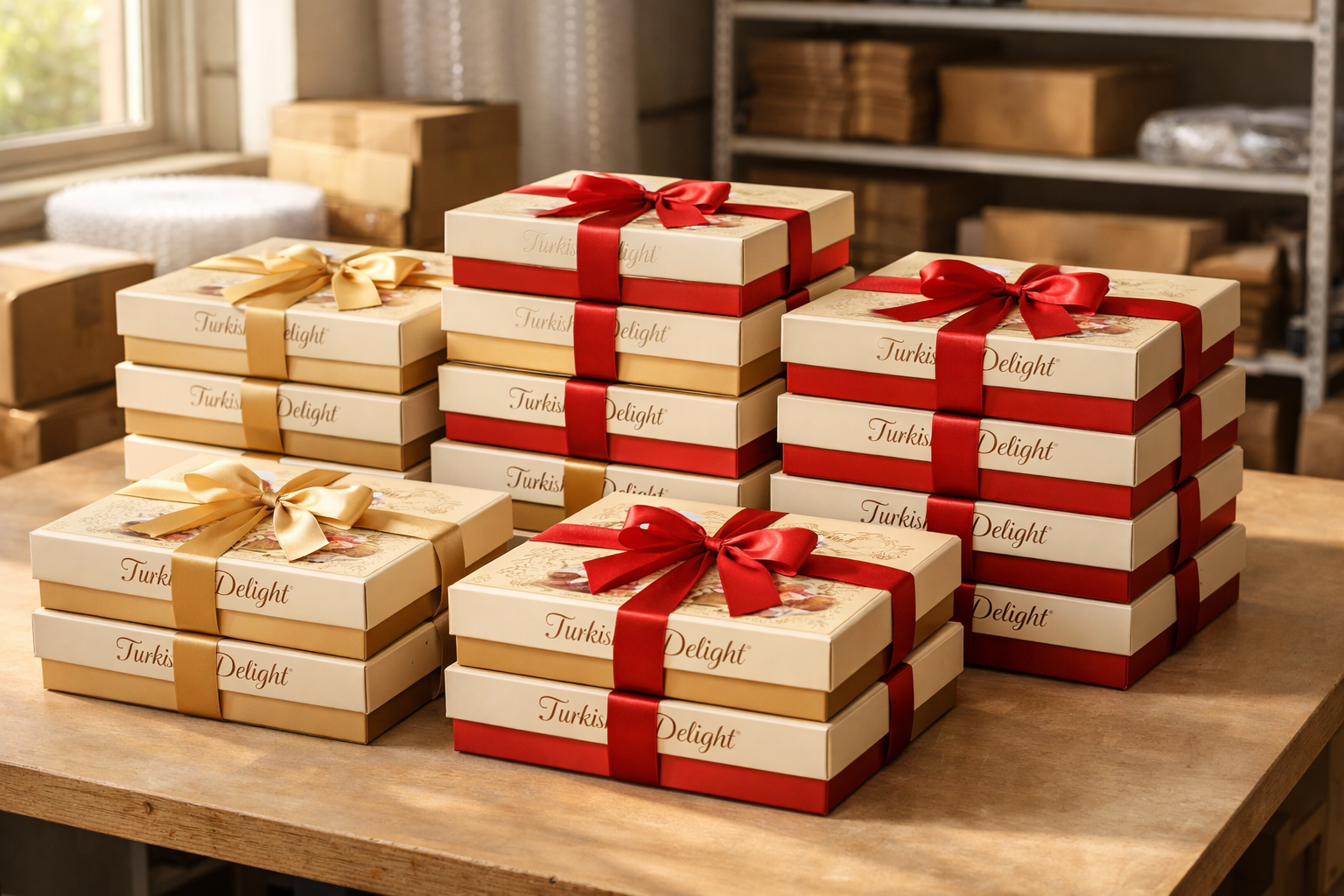 Paketlenmiş kutuların taşımaya hazır görünümü